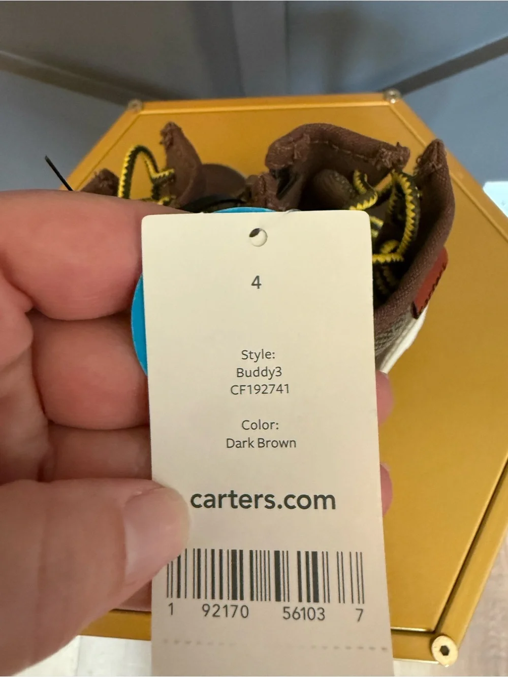 Carter's Brown and Olive Kids Lace-Up Boots with Yellow Laces